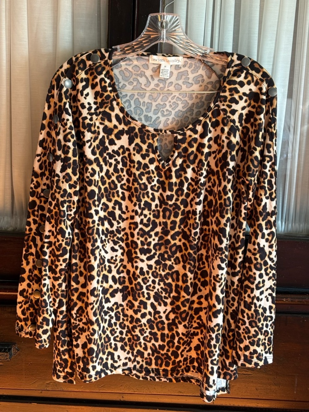 New York Laundry Leopard Print Long Sleeve Top - Brown & Black